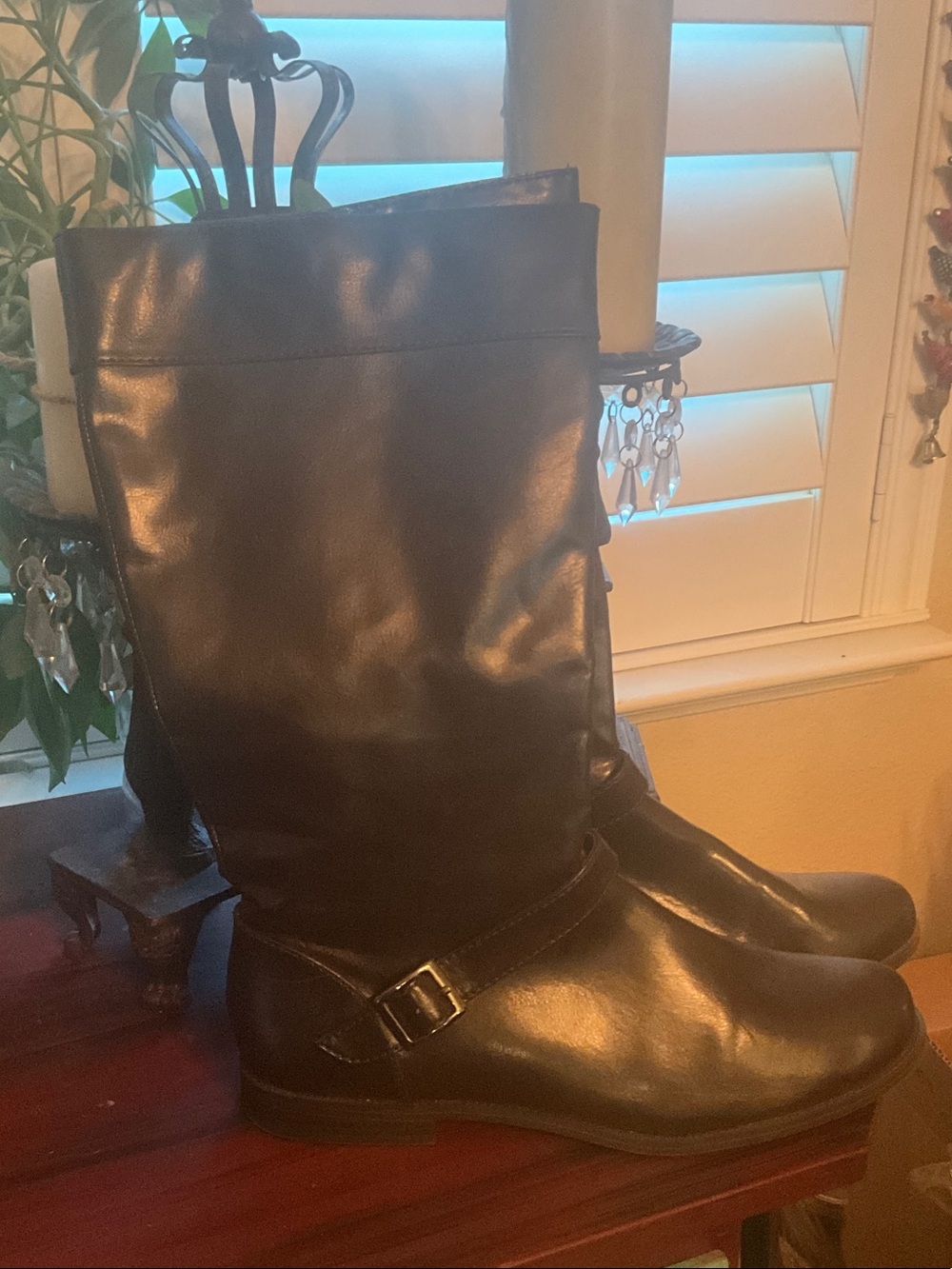Faded Glory Brown Leather Mid-Calf Buckle Boots